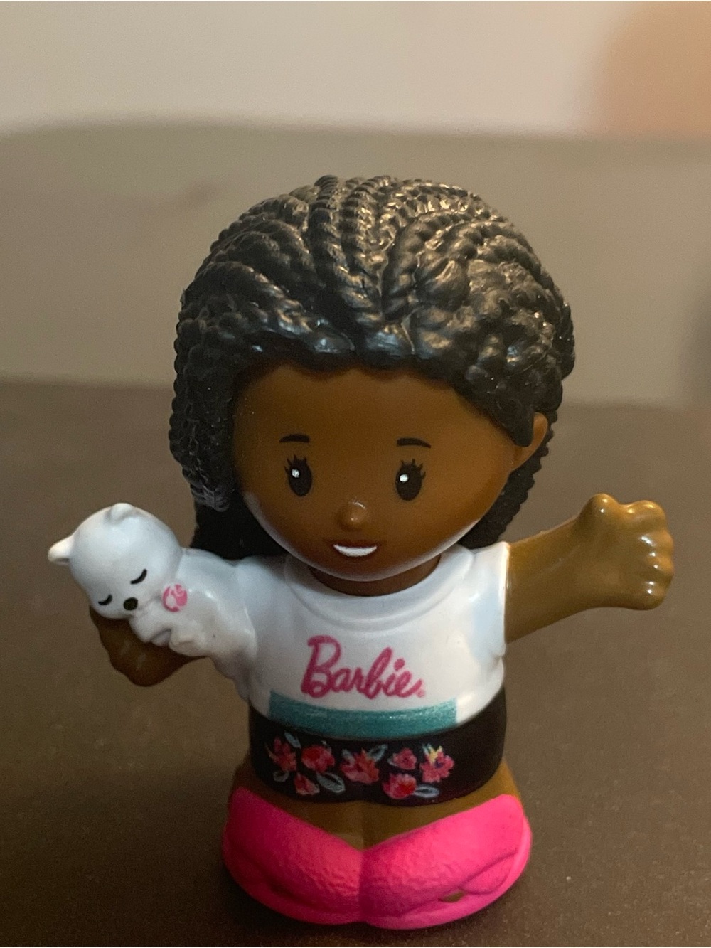 Little People Barbie Kids Brown Doll Figure with Black Hair and Pink Outfit cat